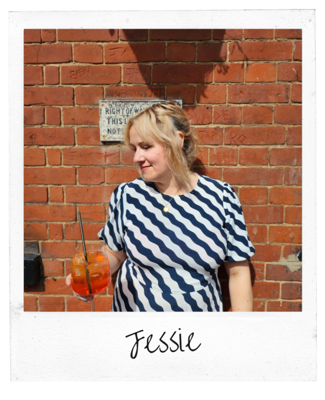 Jessie Dodd holding a cocktail outside The Rosebery pub
